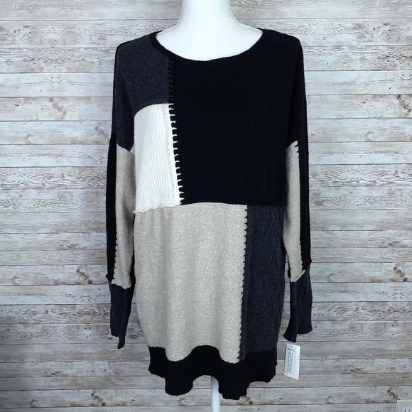 Style & Co. Sweaters - Style & Co Patchwork Sweater Beige Black C